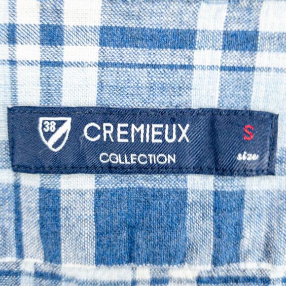 Cremieux Linen Blend Shirt Men's Small Button-Up Short Sleeve Blue Plaid - Picture 3 of 12
